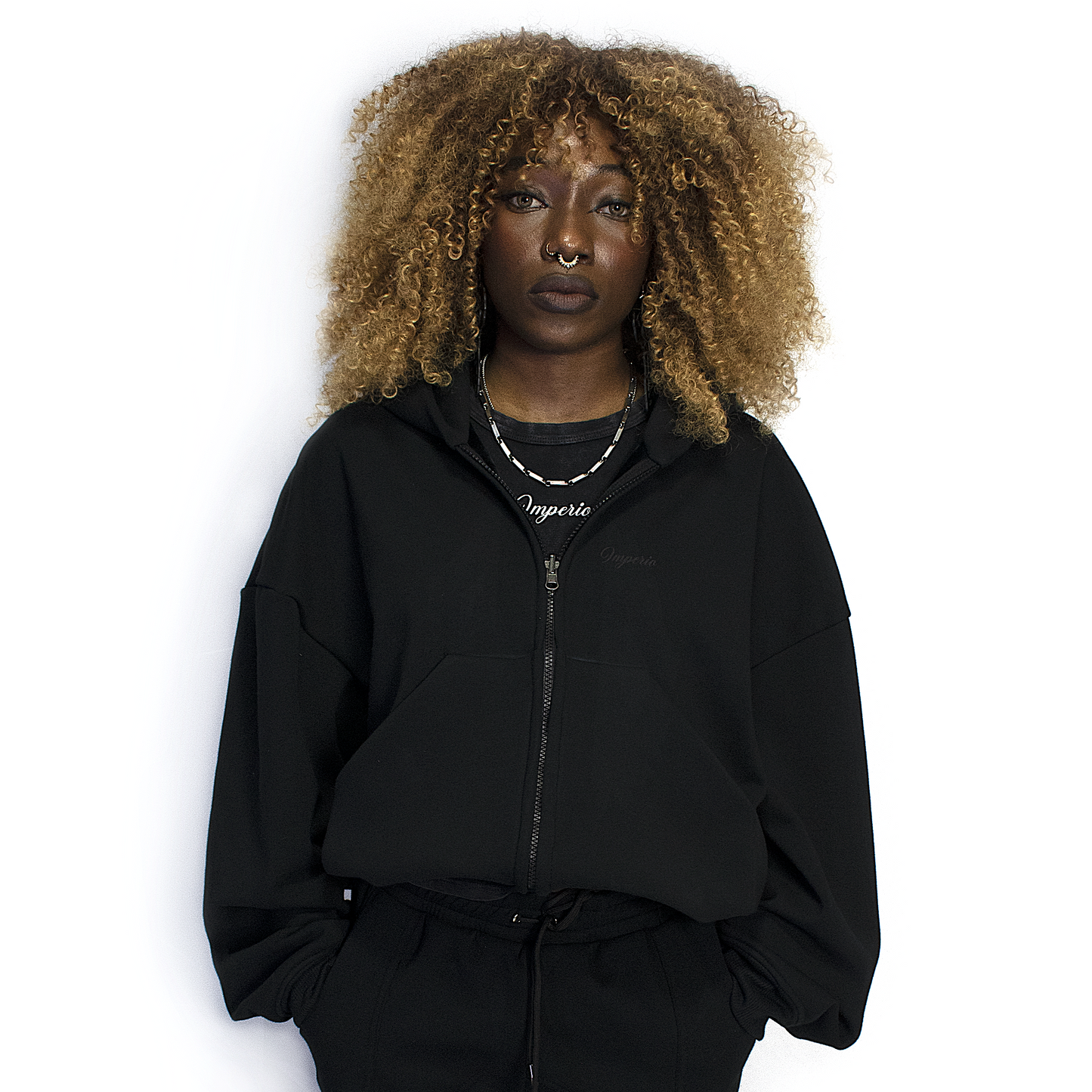 Women boxy black zipper imperio V1