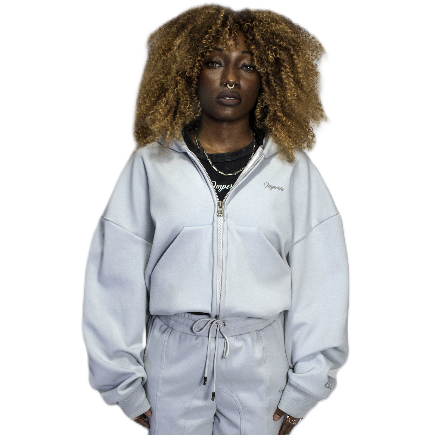 Women boxy grey zipper imperio V1