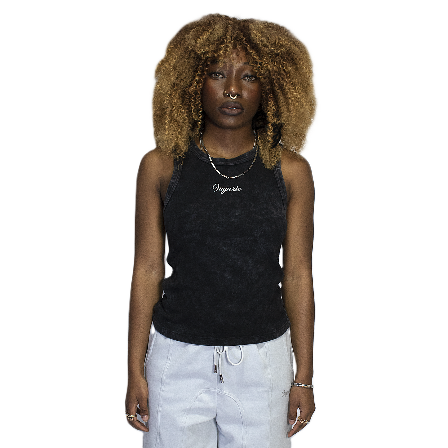 Women black sleeveless imperio t-shirt